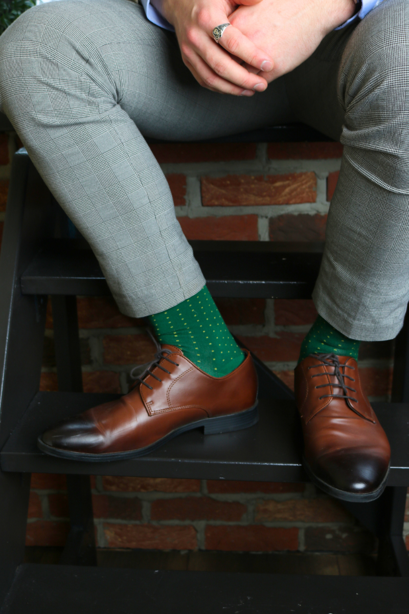 Sokisahtel I BestSockDrawer - Wholesale Socks - Men's - MARCO Green Viscose Socks with Dots Fun Style and Comfort0