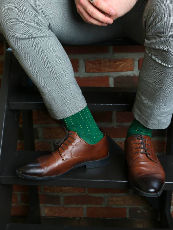 Sokisahtel I BestSockDrawer - Wholesale Socks - Men's - MARCO Green Viscose Socks with Dots Fun Style and Comfort