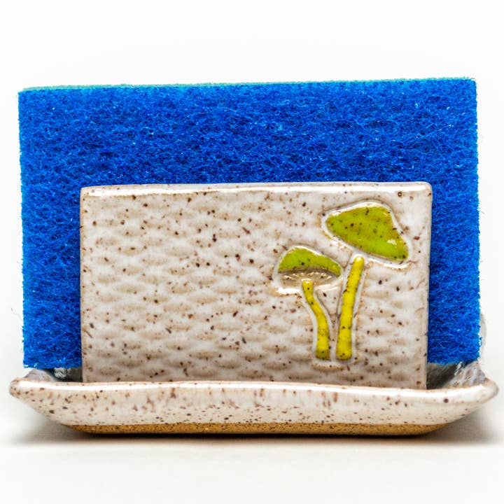 Parrot Mushroom Design Handmade Ceramic Sponge Holder for wholesale by White Squirrel Clayworks