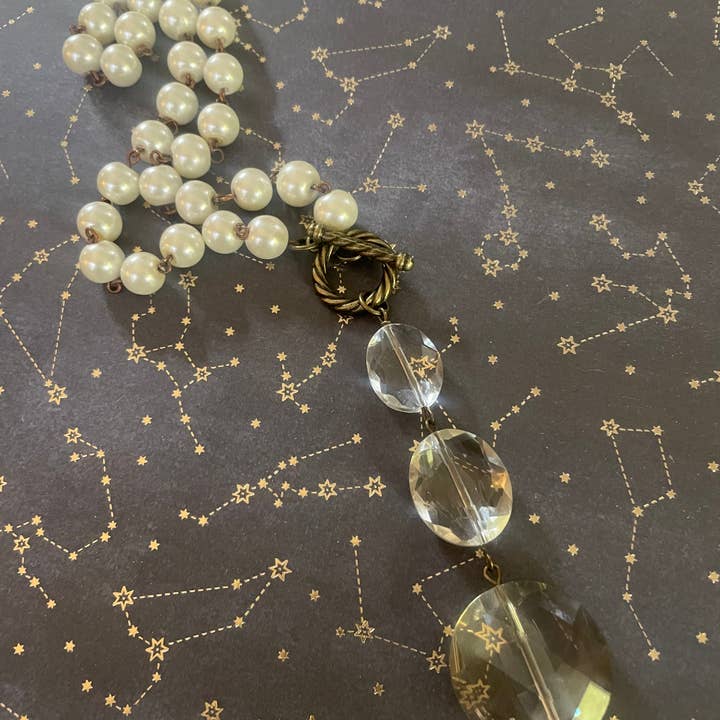 Pearl Necklace with Crystal Bead Dangle-Gift Shop/Boutique for wholesale by Savannah Hoffman Designs Artisan Jewelry