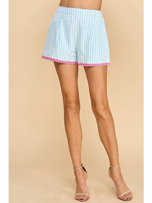 TCEC - Wholesale Shorts - Women's - CP10086-Gingham Shorts with Ricrac Trim