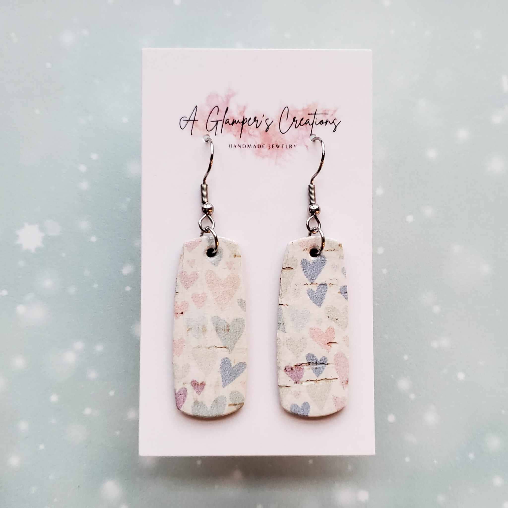 A Glamper's Creations LLC - Wholesale Dangle Earrings - Pastel Multi Color Hearts Rustic Mini Bar Leather Earrings0