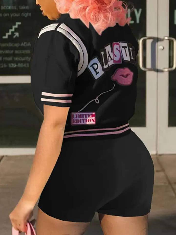 Flarix - Wholesale Top & Short Set (NOT Loungewear) - Women's - letter graphic pattern baseball top shorts set3