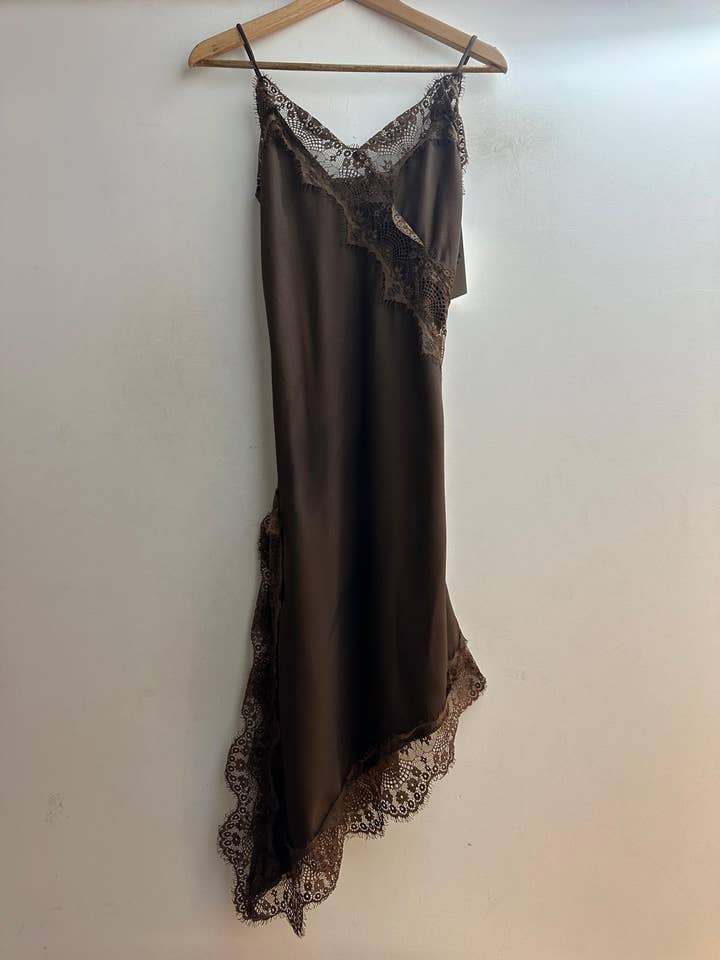 LORIANE - Wholesale Dress - Women's - 10400RO Asymmetrical short strap satin dress3