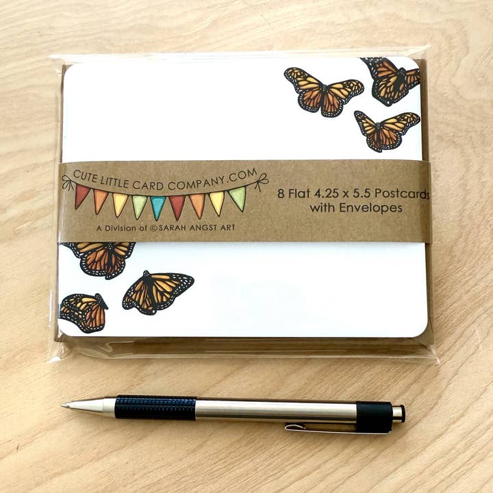 Sarah Angst Art - Wholesale Stationery/Notecard Set - Cute Little Postcard Packs: Monarch Butterflies