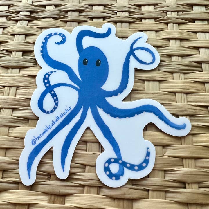 Blå Octopus Sticker for engroshandel hos Bramble Schell Studio