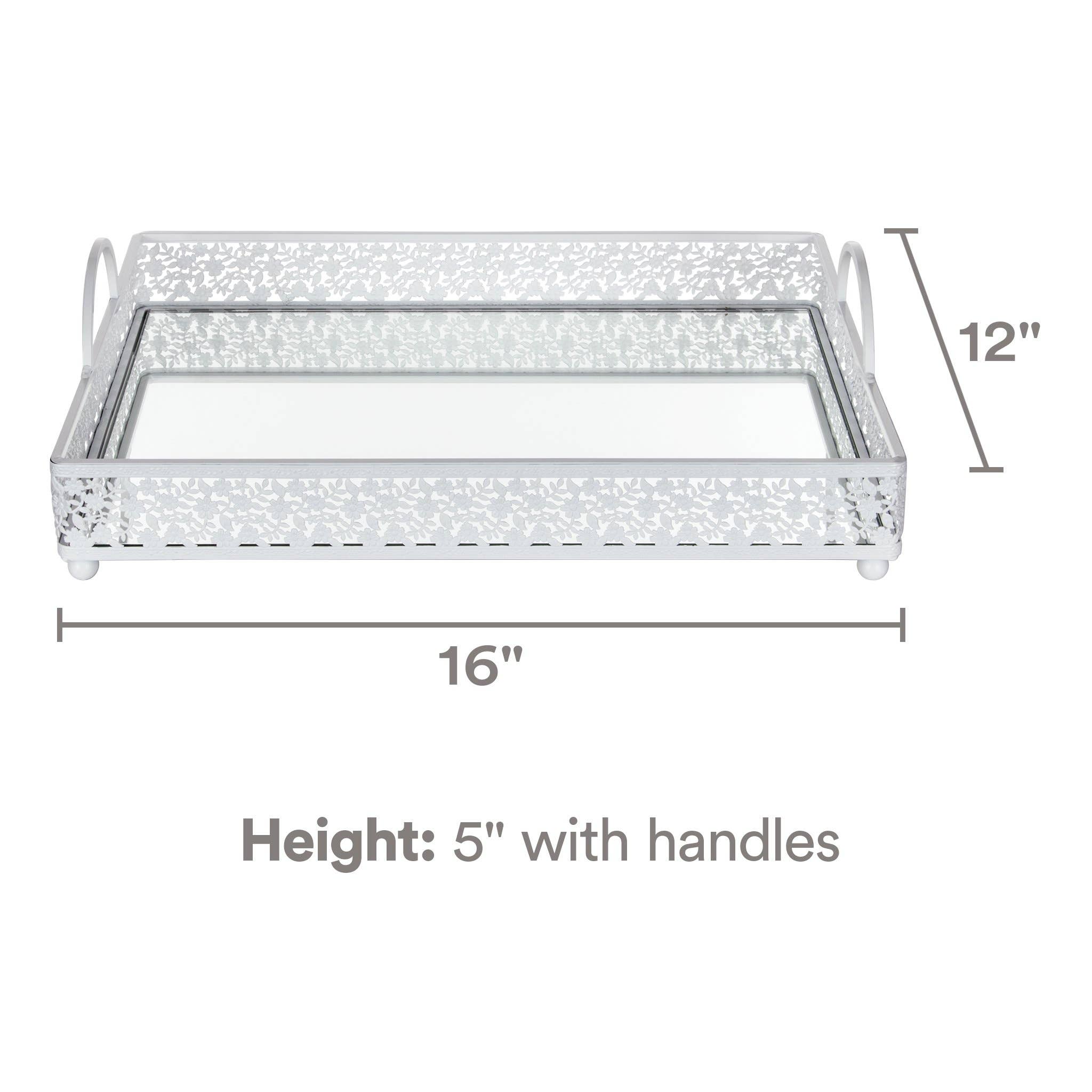 Amalfi Decor - Wholesale Serving Tray - Large Rectangular Metal Mirror-Top Serving Tray - White3