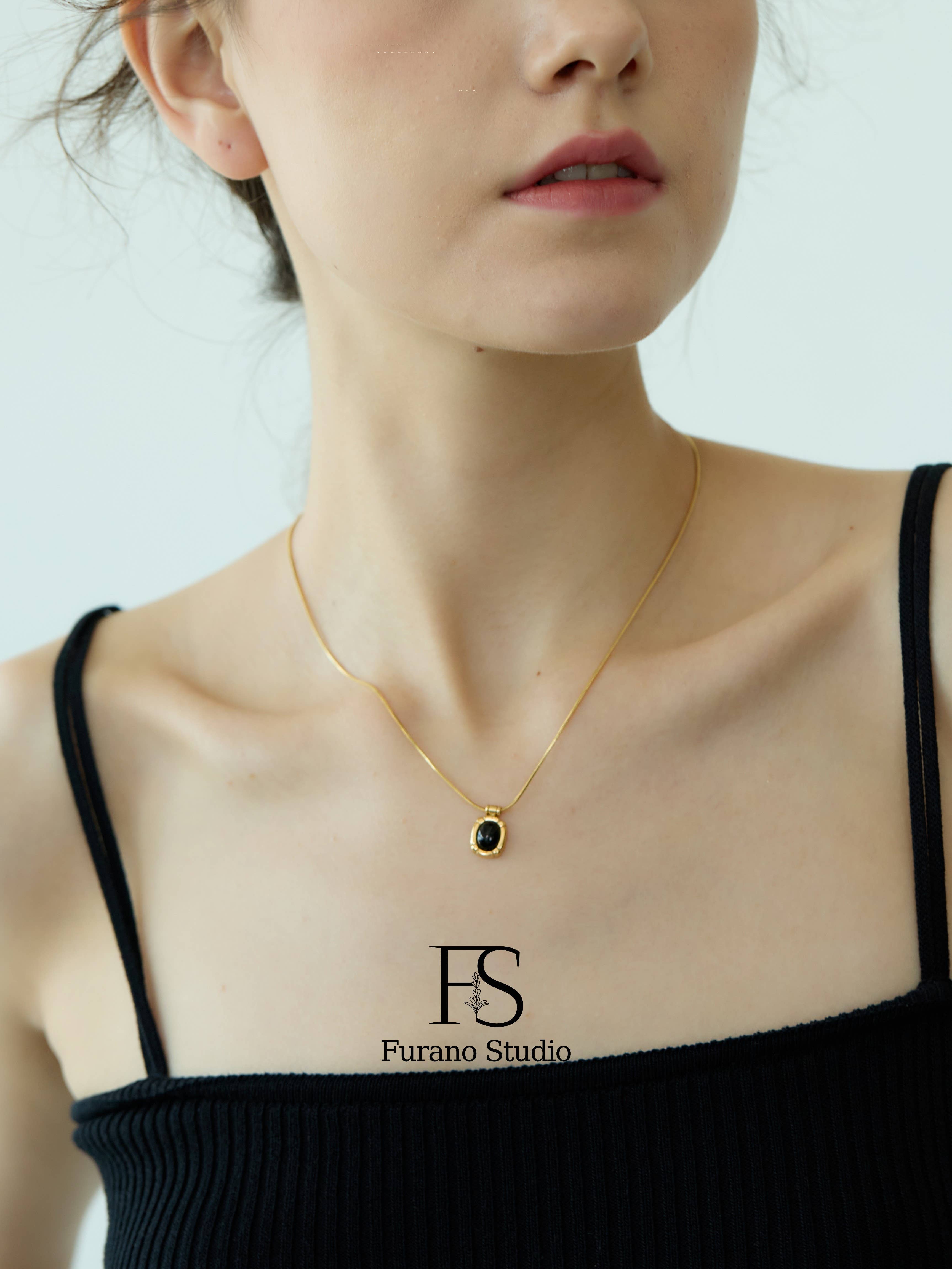 Furano Studio - Wholesale Pendant/Charm Necklace - Black Onyx Oval Pendant, Non Tarnish Gemstone Necklace7