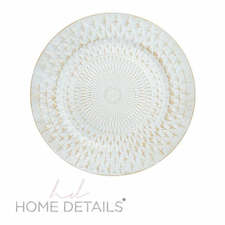 Piatto Sottopiatto Rotondo in Plastica Bianco e Oro a Mosaico da 13" | 1 Sottopiatto per la vendita all'ingrosso da parte di Luxe Party