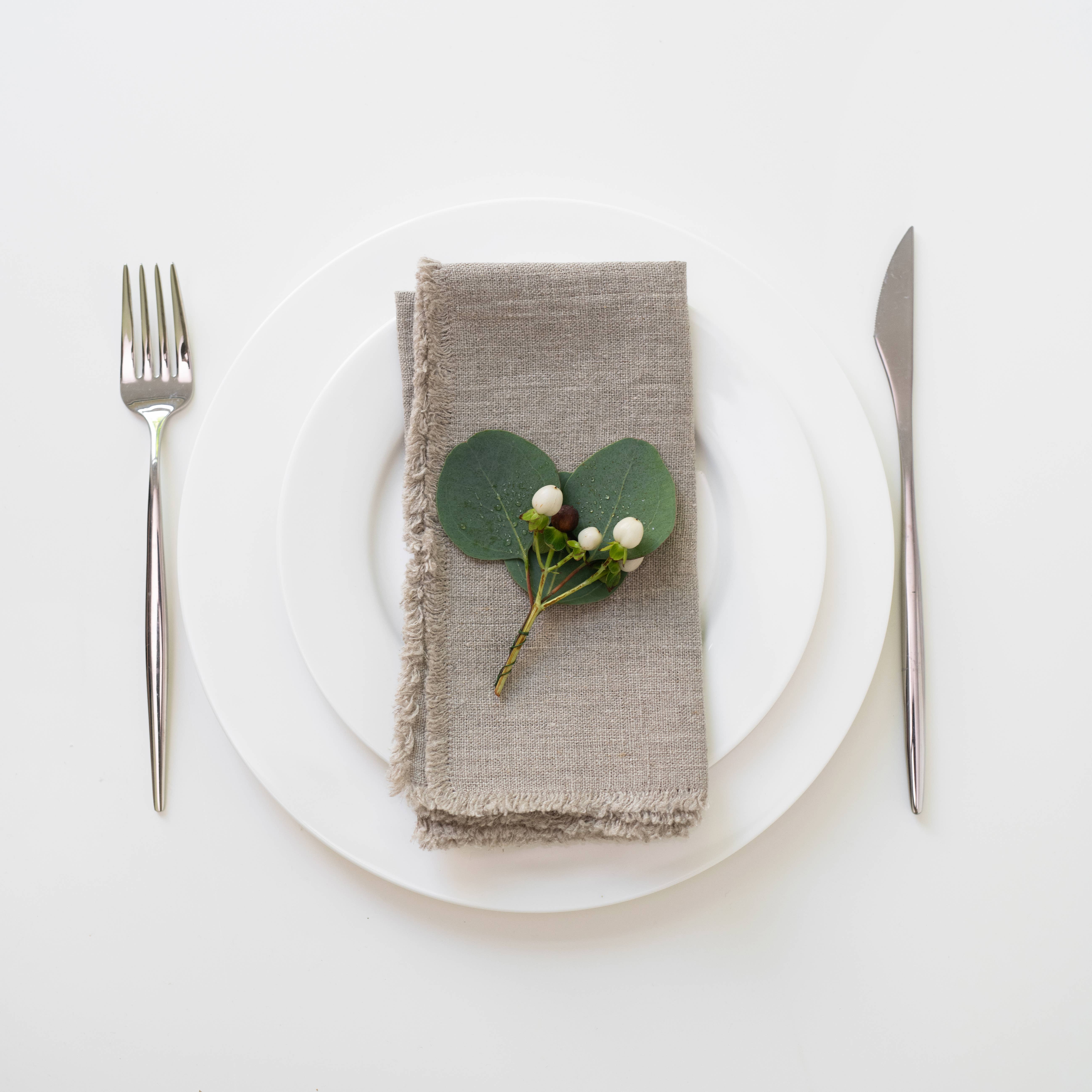 Linen Tales (We cover U.S. import duties) - Wholesale Dinner & Cloth Napkin - Natural Linen Napkins with Fringes Set of 21