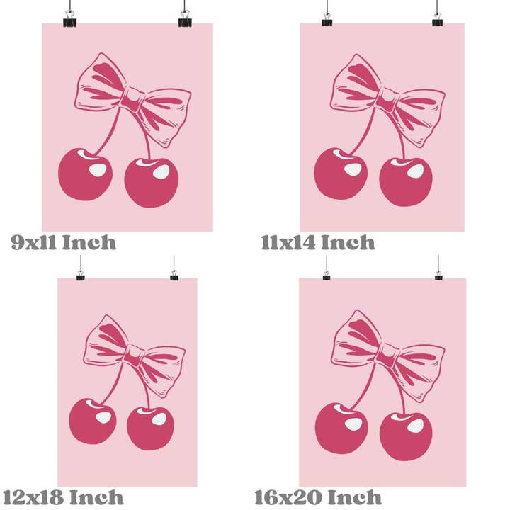 CLM Creative Studio - Wholesale Poster - Cherry With Pink Bow Sketch Coquette Wall Art Print