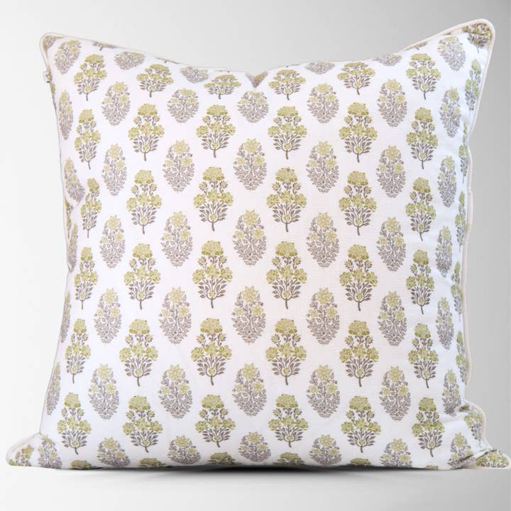 Vivienne Mughal Flower Pillow Cover – Sage Floral Design for wholesale by Tajik Home LLC
