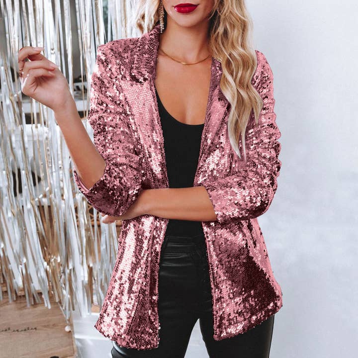 HIDDENBRAND - Wholesale Blazer - Women's - Long Sleeve Sequined Casual Blazer3