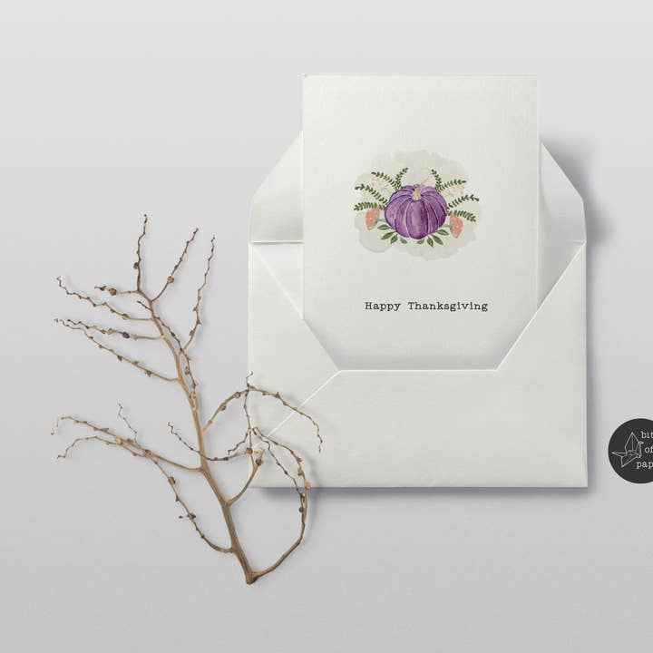 Carte citrouille de Thanksgiving violet foncé pour la vente par Bits of paper design co