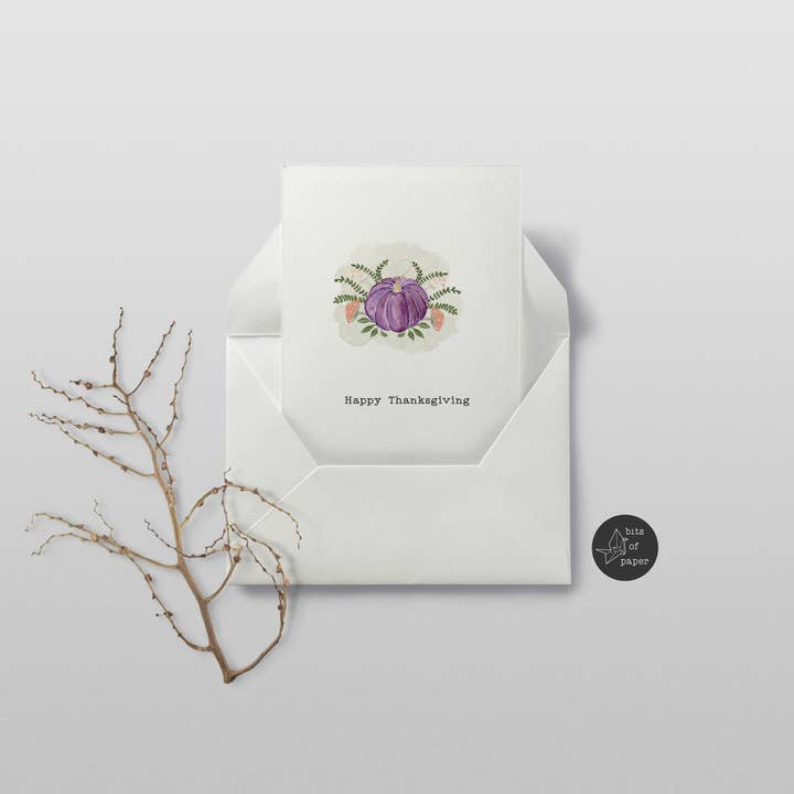 Tarjeta de calabaza de Acción de Gracias morado oscuro para venta al por mayor de Bits of paper design co