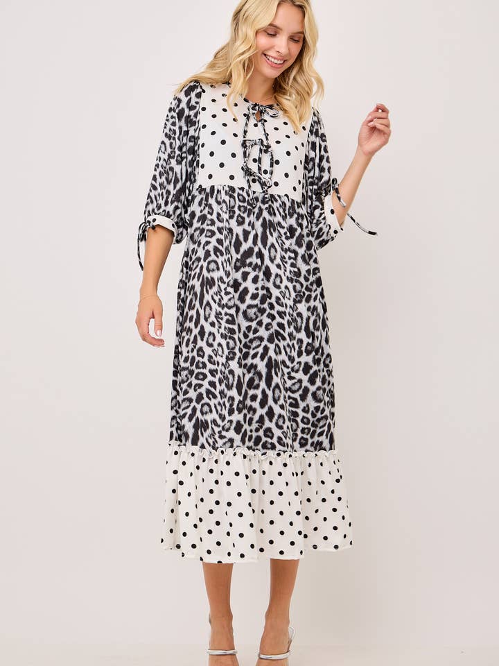 Celeste Clothing - Wholesale Dress - Women's - WOMEN'S MODEST LEOPARD & POLKA DOT MIDI DRESS WITH POCKETS13
