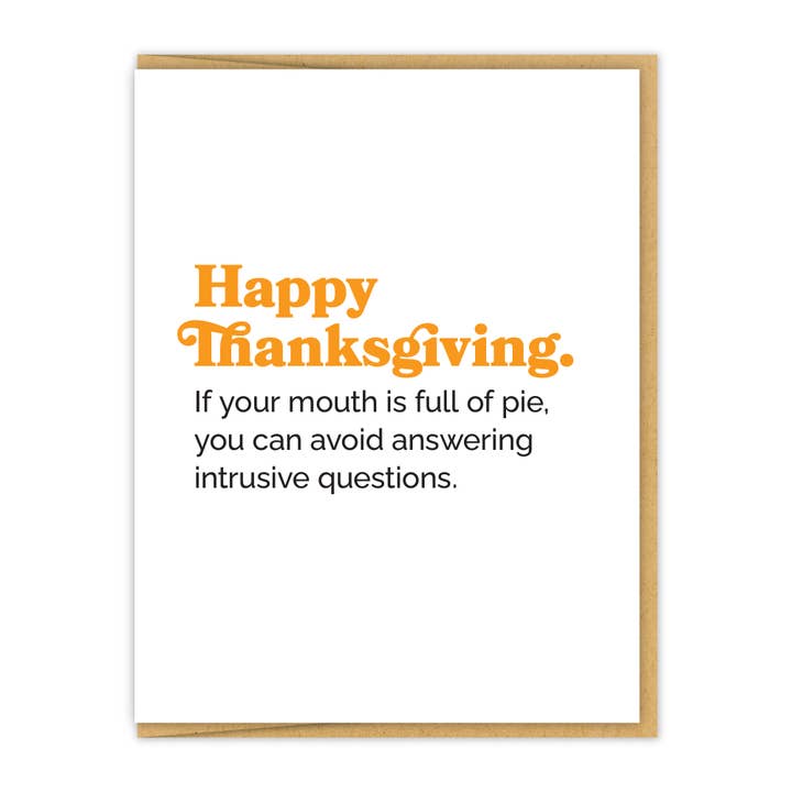 Éviter les questions intrusives | Carte de Thanksgiving typographiée pour la vente par Spacepig Press