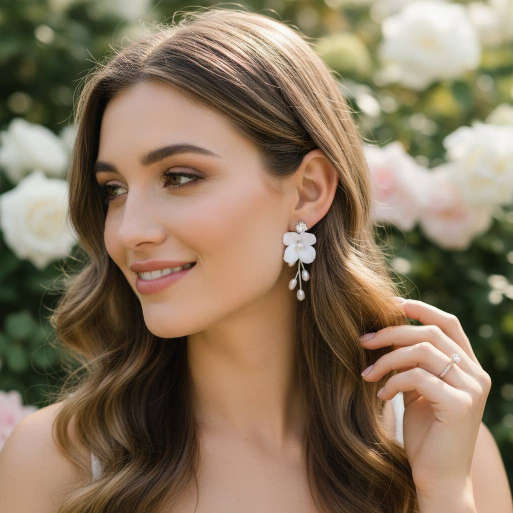 Athena Bridal Jewellery - Venta al por mayor Pendientes colgantes - PENDIENTES LILLIAN CON PERLAS DE AGUA DULCE - PLATA CZER6643