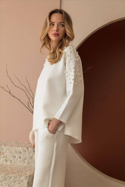 Joh Apparel - Wholesale Knit Top - Women's - Fiona Stretch French Scuba Pearl Top21