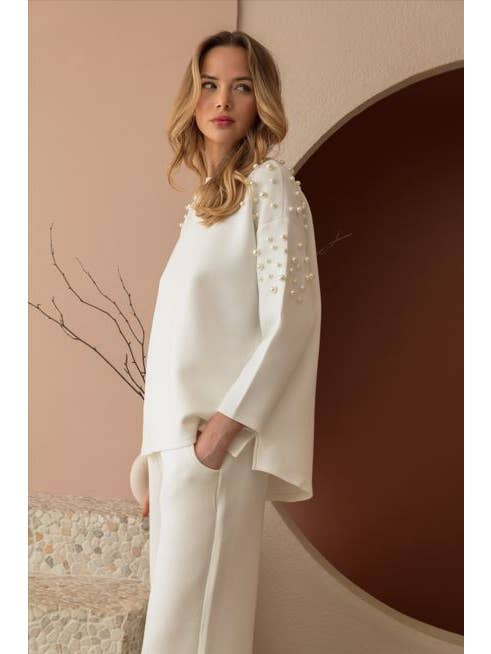 Joh Apparel - Wholesale Knit Top - Women's - Fiona Stretch French Scuba Pearl Top21