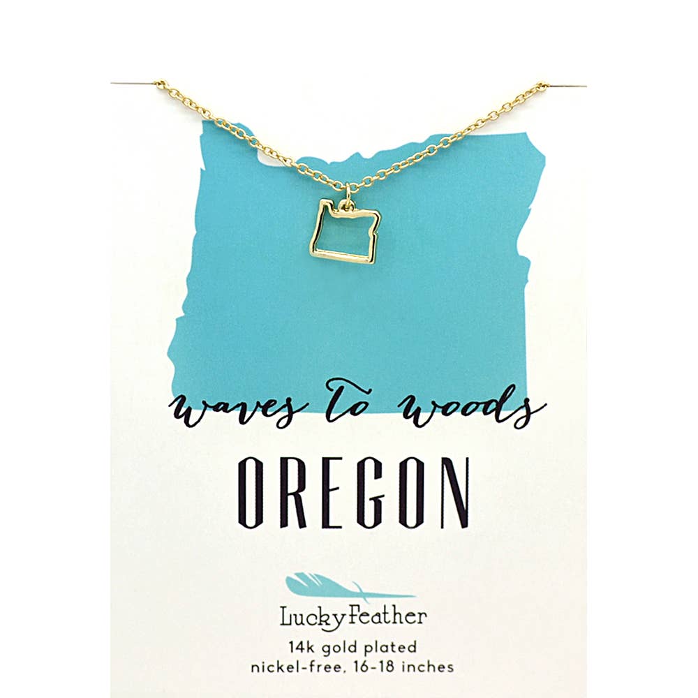 Lucky Feather - Wholesale Pendant/Charm Necklace - State Necklace - Gold - OREGON