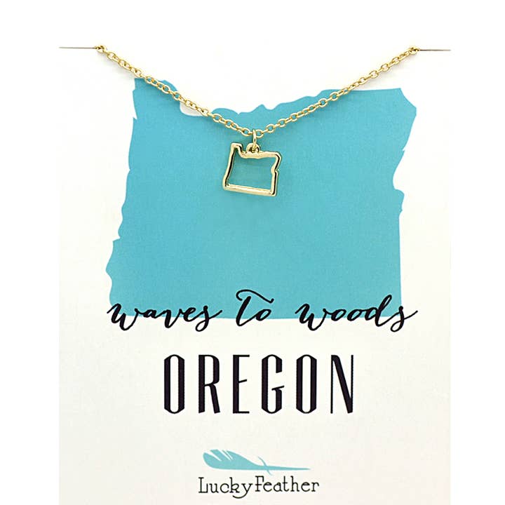 State Necklace - Gold - OREGON for wholesale by Lucky Feather