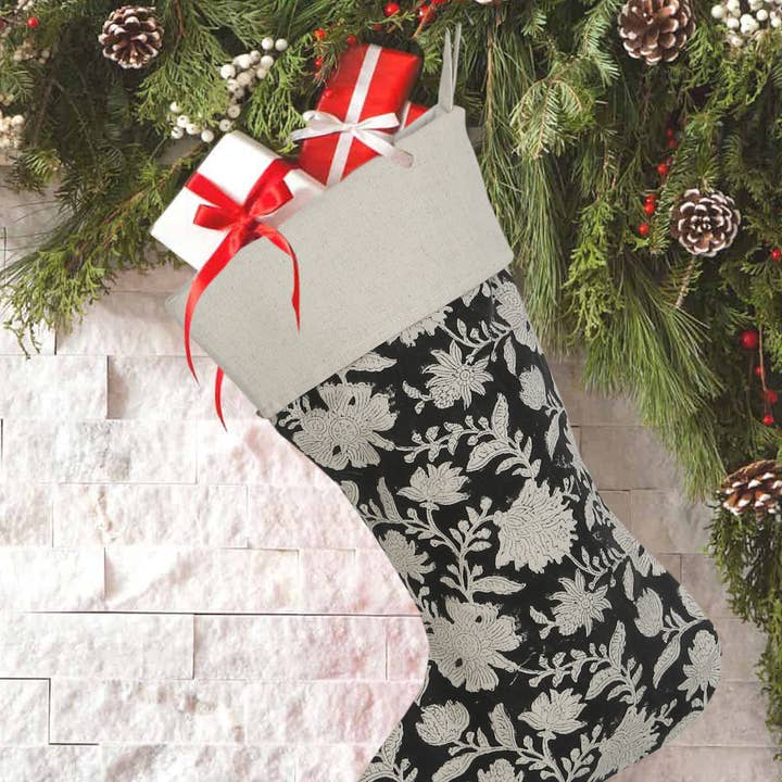 Eyda Homes – Großhandel Weihnachtsstrumpf – Handgefertigter Weihnachtsstrumpf mit Blumenblockdruck Geschenk0