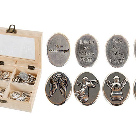 Wurm - Vendita all'ingrosso Statuette decorative - Moneta d'angelo con iscrizione in metallo argento 4 volte, (L/A) 2x3cm