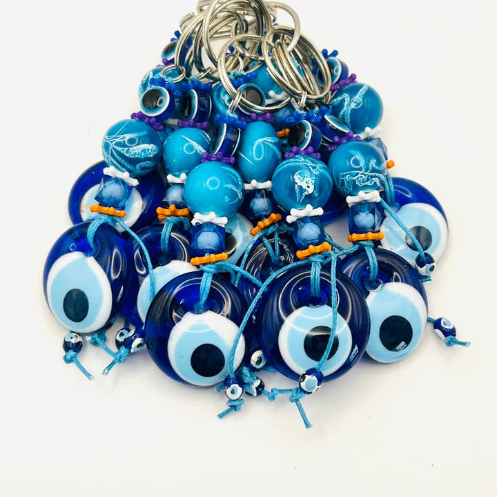 Loli - Wholesale Keychain - Women's - Handmade Ocean Stones Evil Eye Keychain - Turkish Craftsman