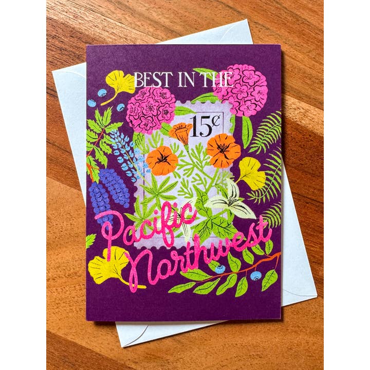 Best in the Pacific Northwest Flowers Greeting Card for wholesale by Wug Prints