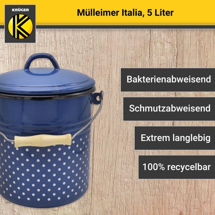 Karl Krüger - Wholesale Prullenbak/vuilnisbak - Karl Krüger Italia geëmailleerde afvalemmer, 5 liter3