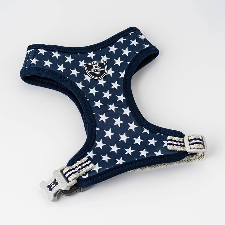 Fabric Dog Harness - Navy Star for wholesale by Hugo & Hudson