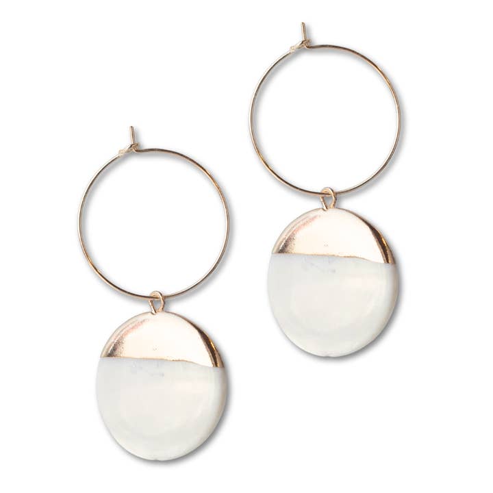 Hoop Dangle Earrings, Gold Dipped Pearl for wholesale by Lenny & Eva