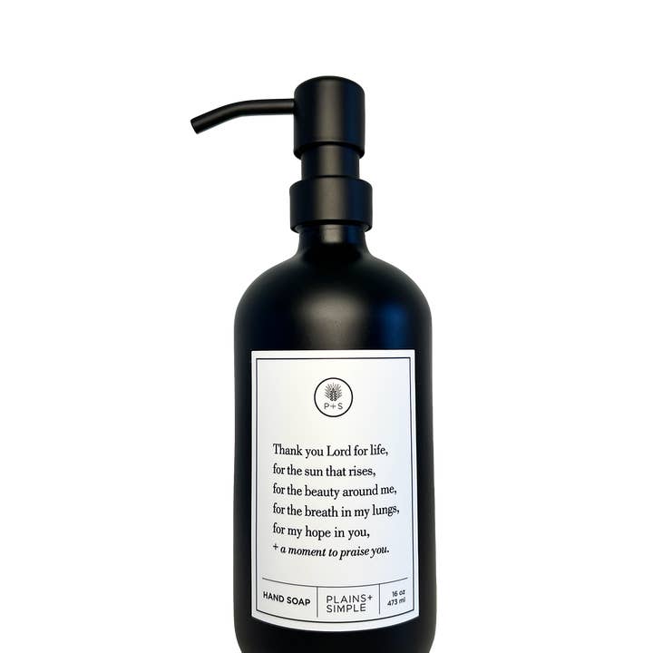 Thank You Lord Black Glass Reusable Soap/Lotion Dispenser for wholesale by Plains + Simple