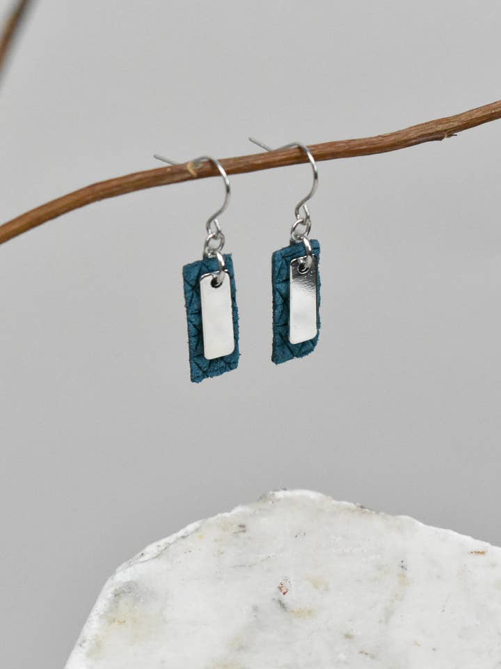 Dainty Leather Rectangle W/ Silver Mini Bar for wholesale by Oak Creek Collection Handmade