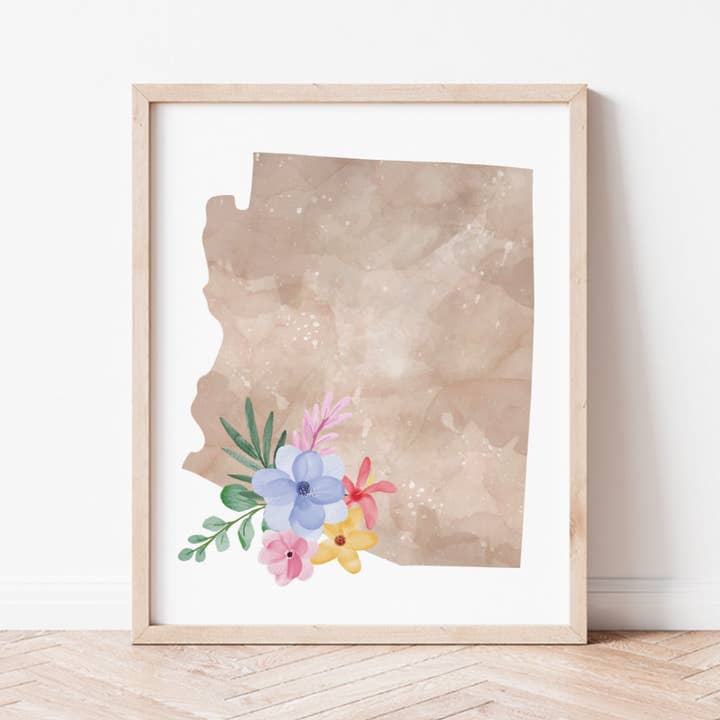 Arizona Floral Silhouette Art Print for wholesale by Backstory Map Co.