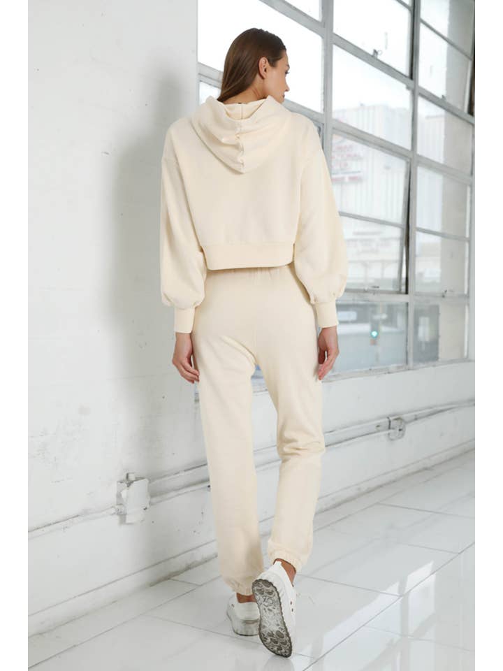 NATURAL CREAM Solid Drawstring Pocket Detail Sweatshirt & Sweatpants Set for wholesale on Faire3