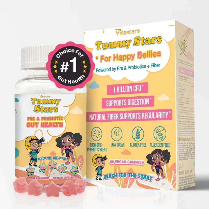 Tummy Stars Kids Prebiotic & Probiotic Gummies + Fiber | Supports Digestive Health for Kids | Vegan, Gluten-Free for wholesale by Vitastars