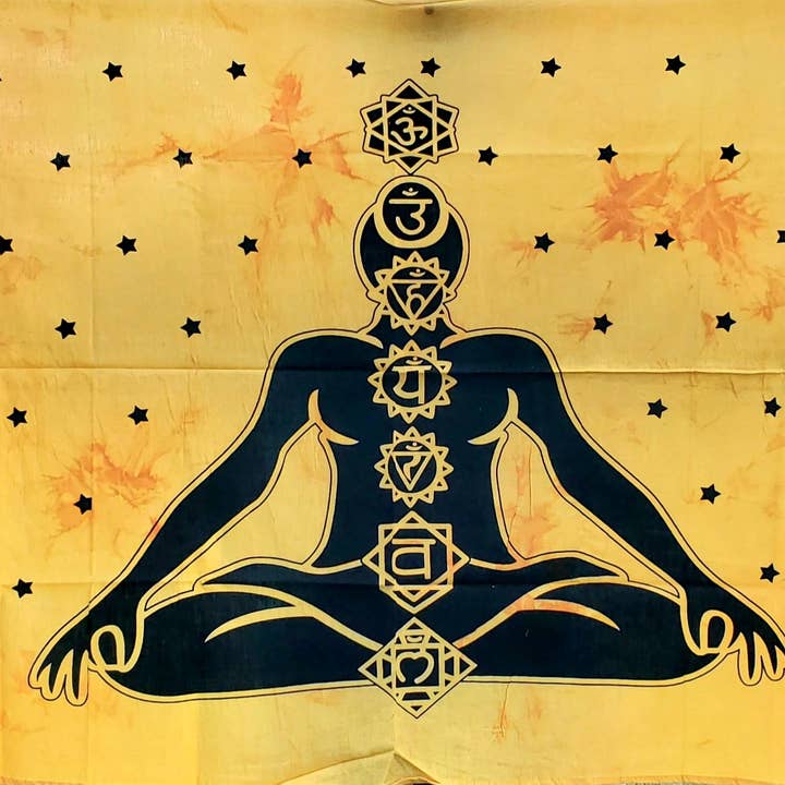 Mini Golden Yoga Chakra Meditation Tapestry for wholesale by Freebird Revolution