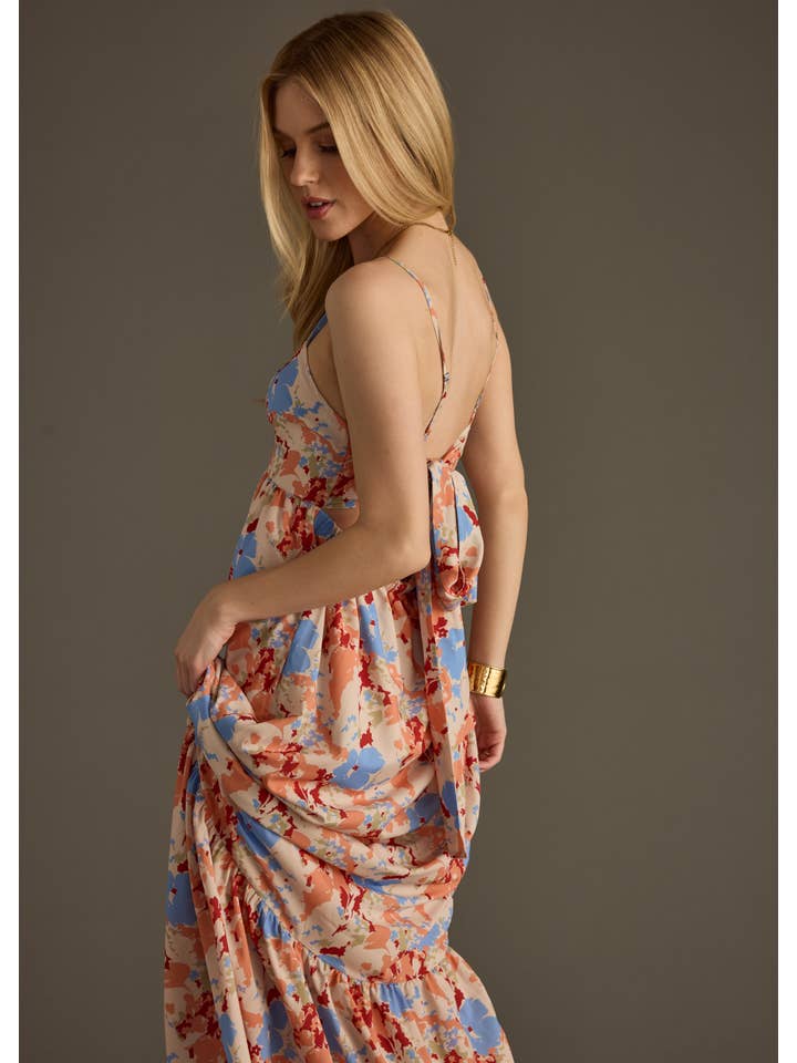 Panache Apparel Co. - Wholesale Dress - Women's - Orange & Blue Floral Maxi Dress