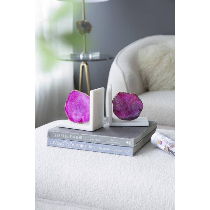 A&B Home Group Inc. - Wholesale Bookend - S/2 5.5x3x5.5" Polished Pink Agate and Marble Bookends