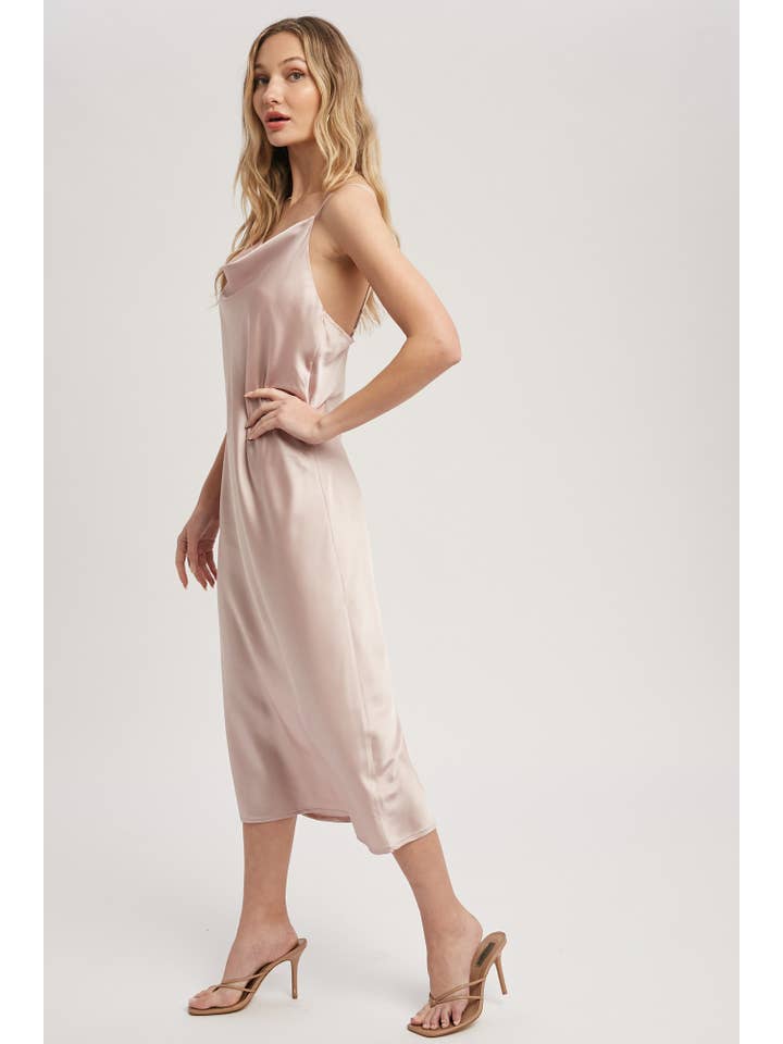 Bluivy - Wholesale Dress - Women's - SATIN DRAPED NECK MIDI SLIP DRESS25