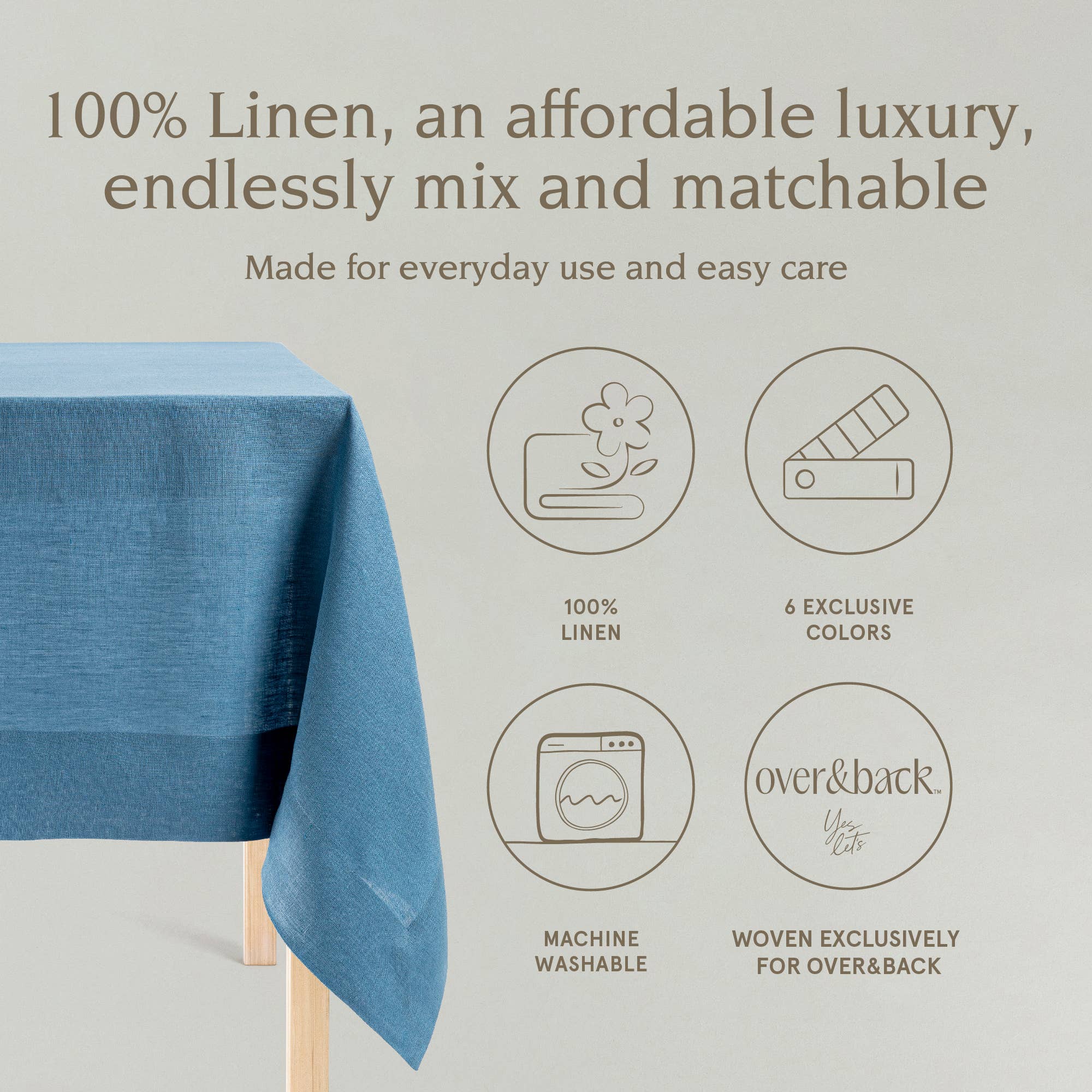 over&back - Wholesale Tablecloth - 100% Linen Tablecloth – 70x10812