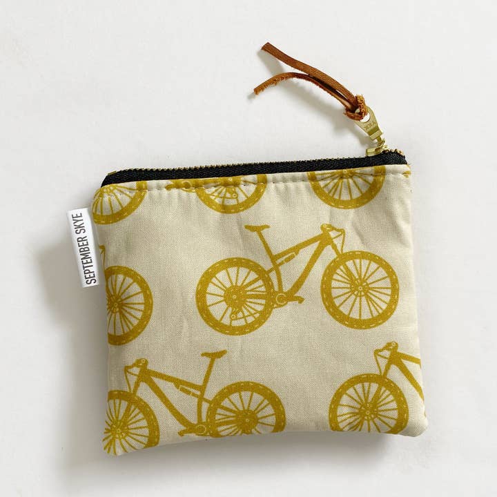 Small square pouch in bicycles cream for wholesale by September Skye Bags & Accessories