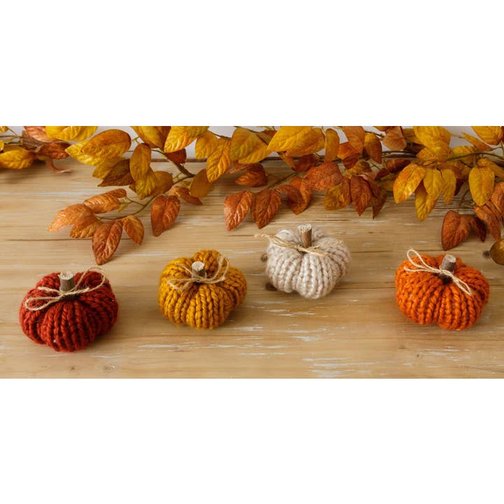Sweater Knit Mini Pumpkins (Pk/04 Ast) for wholesale by Audrey's Home & Gift