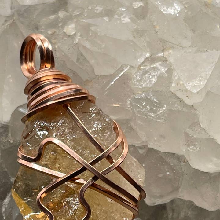 Met koper omwikkelde hanger met citrien, klein voor wholesale door Best South Gems