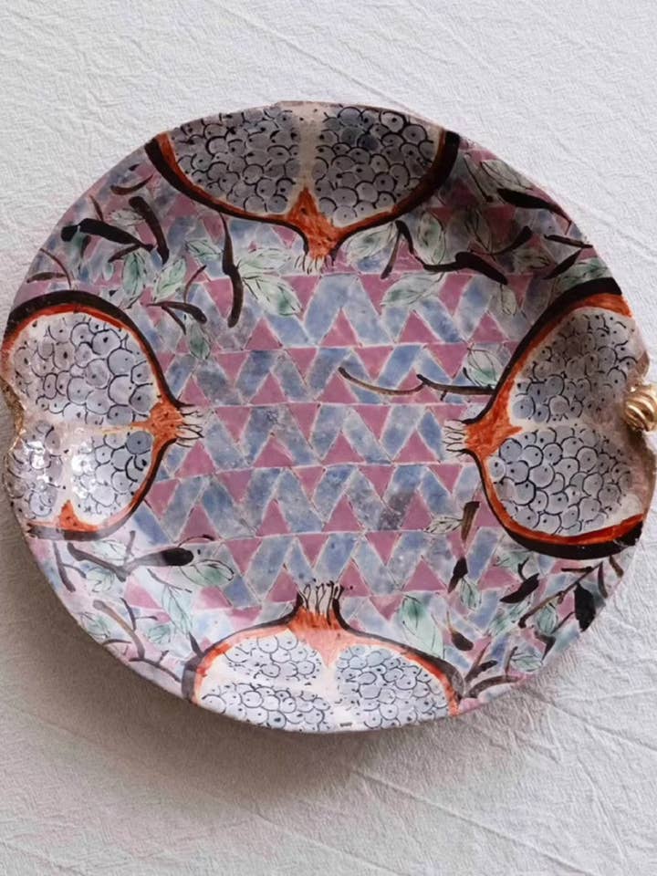 Blue-and-White Underglaze Hand-Painted Pomegranate Plate for wholesale by sylvarastudio