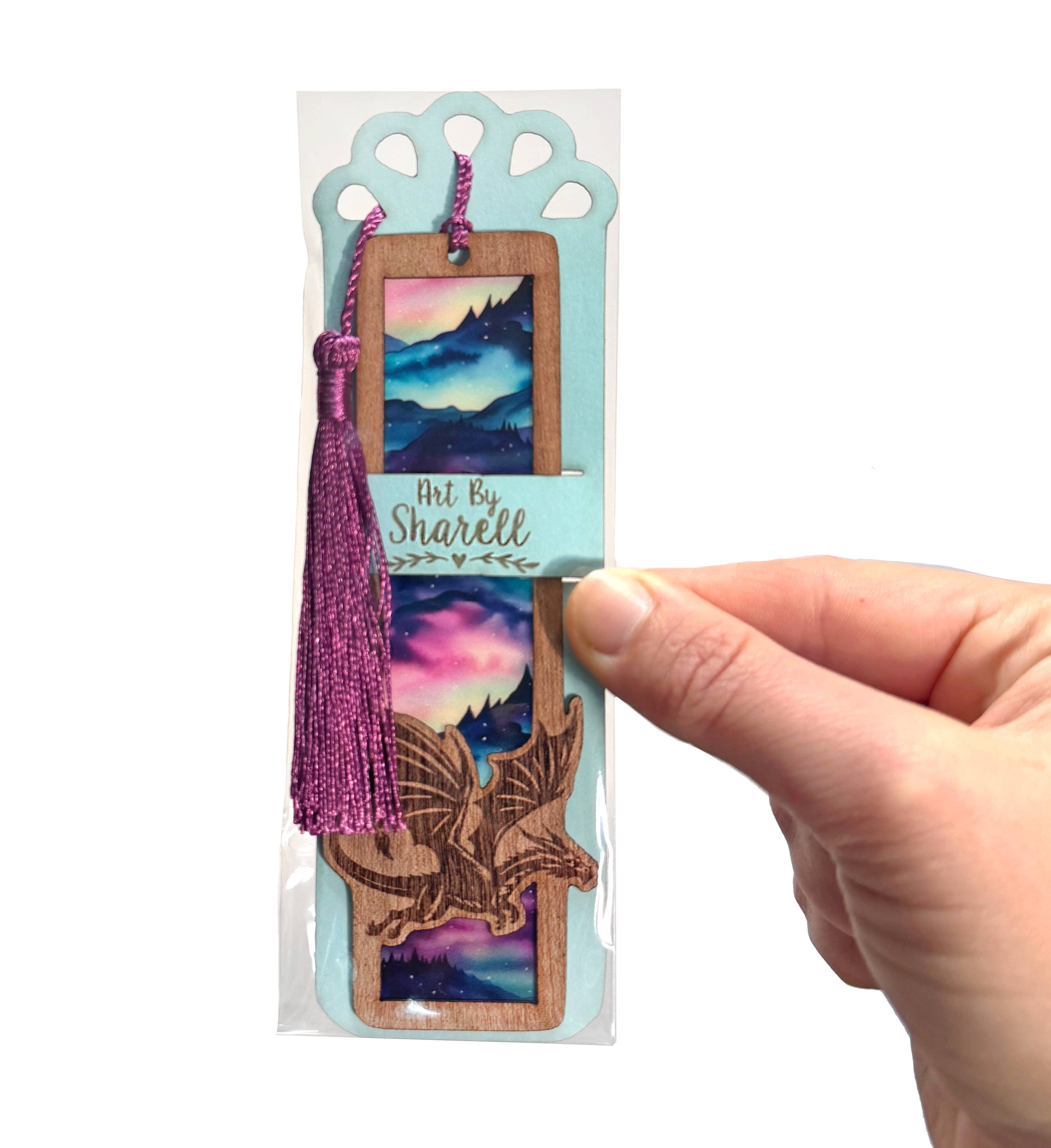 Art by Sharell - Wholesale Bookmark - Fantasy Dragon Bookmark | Wood & Acrylic Tassel Bookmark1