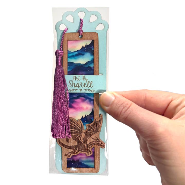 Art by Sharell - Wholesale Bookmark - Fantasy Dragon Bookmark | Wood & Acrylic Tassel Bookmark1