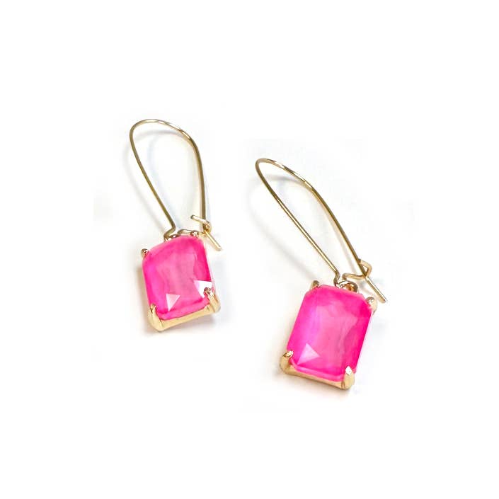 StarryNYC - Wholesale Dangle Earrings - Midi Rectangle Glass Bead with Kidney Wire Dangle Earrings